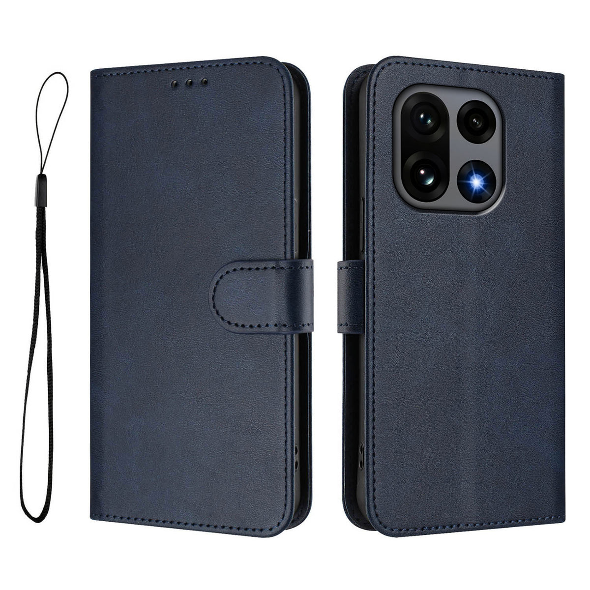 For OnePlus 15 5G Wallet Case RFID Blocking Calf Texture Leather Stand Phone Cover with Strap