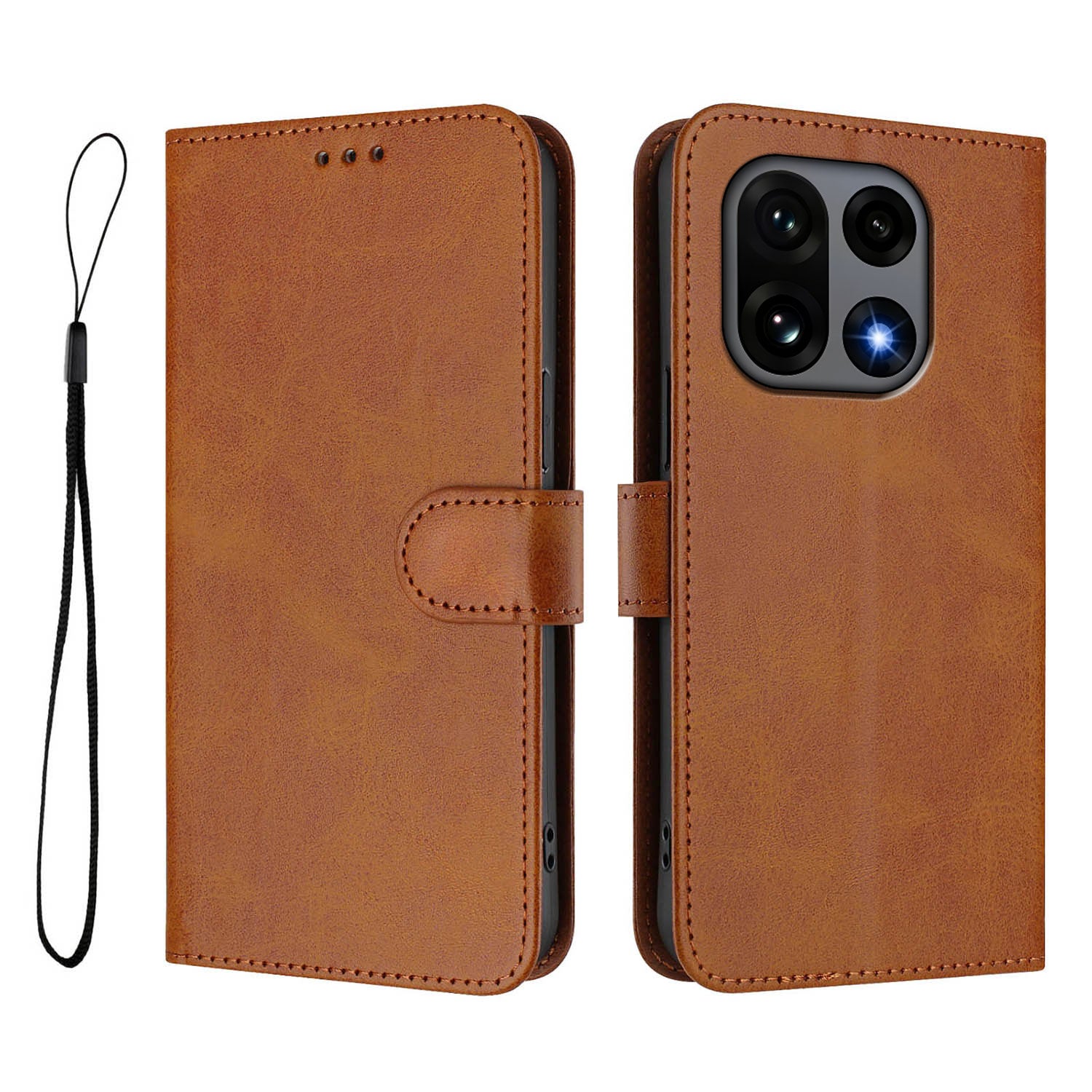 For OnePlus 15 5G Wallet Case RFID Blocking Calf Texture Leather Stand Phone Cover with Strap