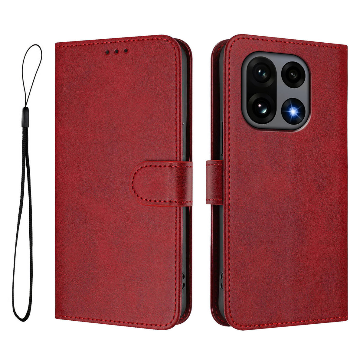 For OnePlus 15 5G Wallet Case RFID Blocking Calf Texture Leather Stand Phone Cover with Strap