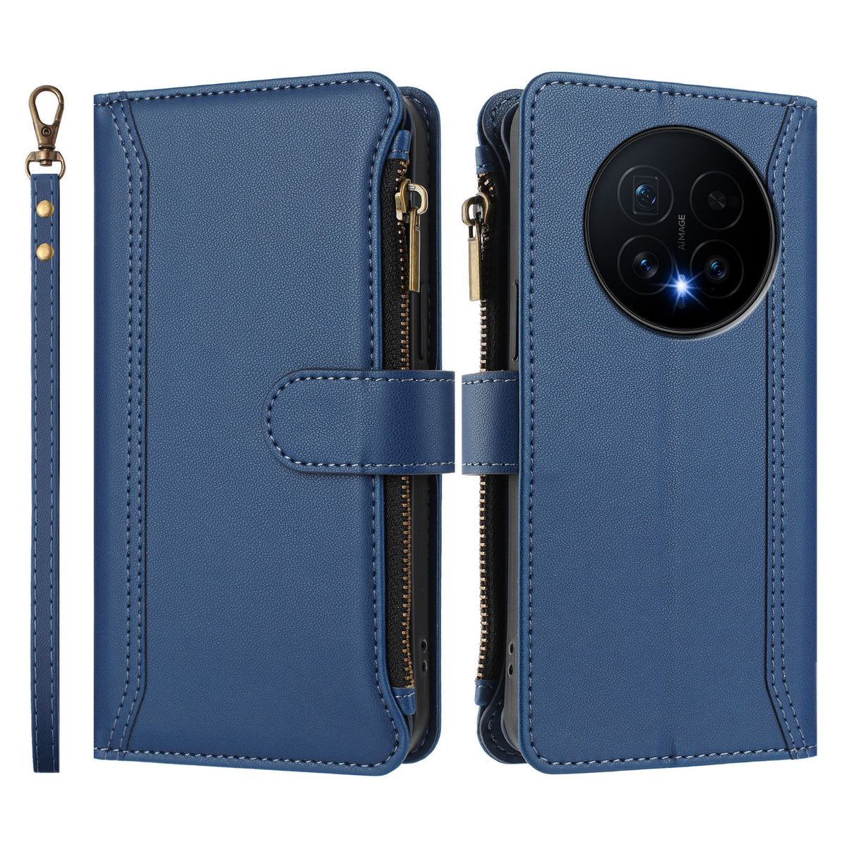 For Honor Magic8 5G Leather Case 9 Card Slots Zipper Wallet Stand Phone Cover with Wrist Strap