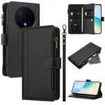 For Honor Magic8 5G Leather Case 9 Card Slots Zipper Wallet Stand Phone Cover with Wrist Strap