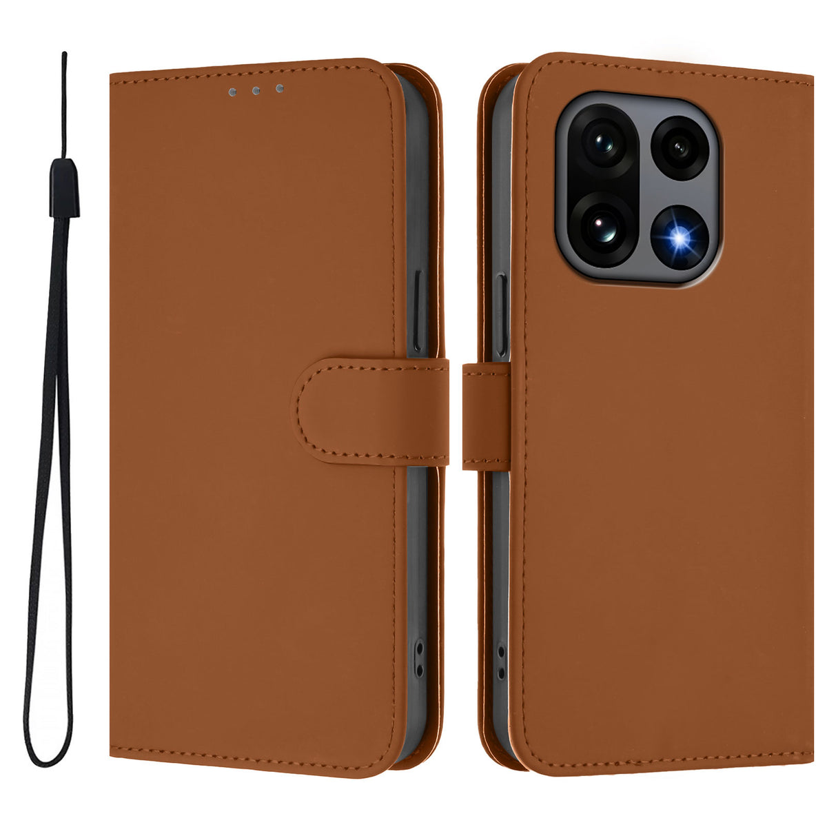 For OnePlus 15 5G Case Solid Color Wallet Leather Phone Cover with Strap