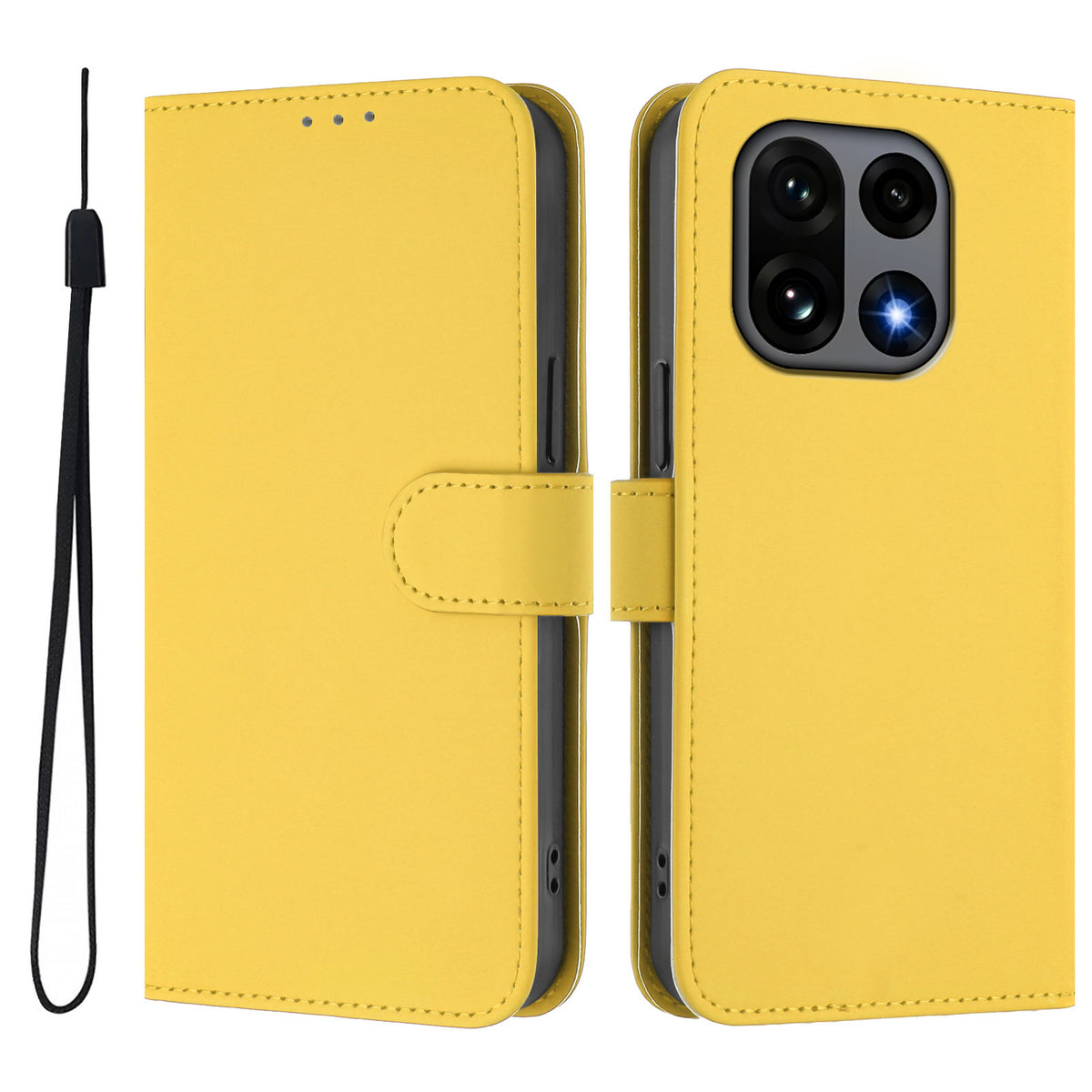 For OnePlus 15 5G Case Solid Color Wallet Leather Phone Cover with Strap