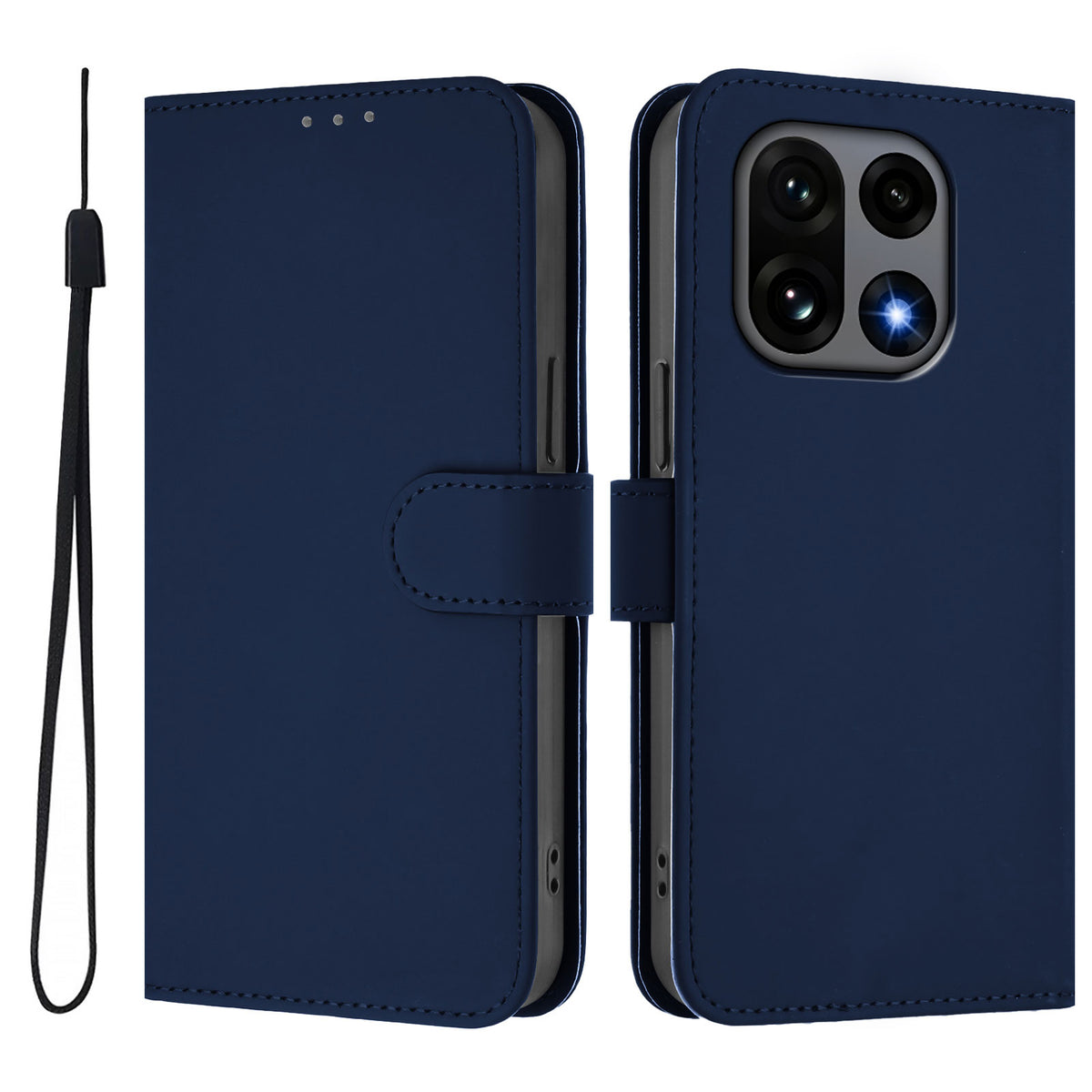 For OnePlus 15 5G Case Solid Color Wallet Leather Phone Cover with Strap