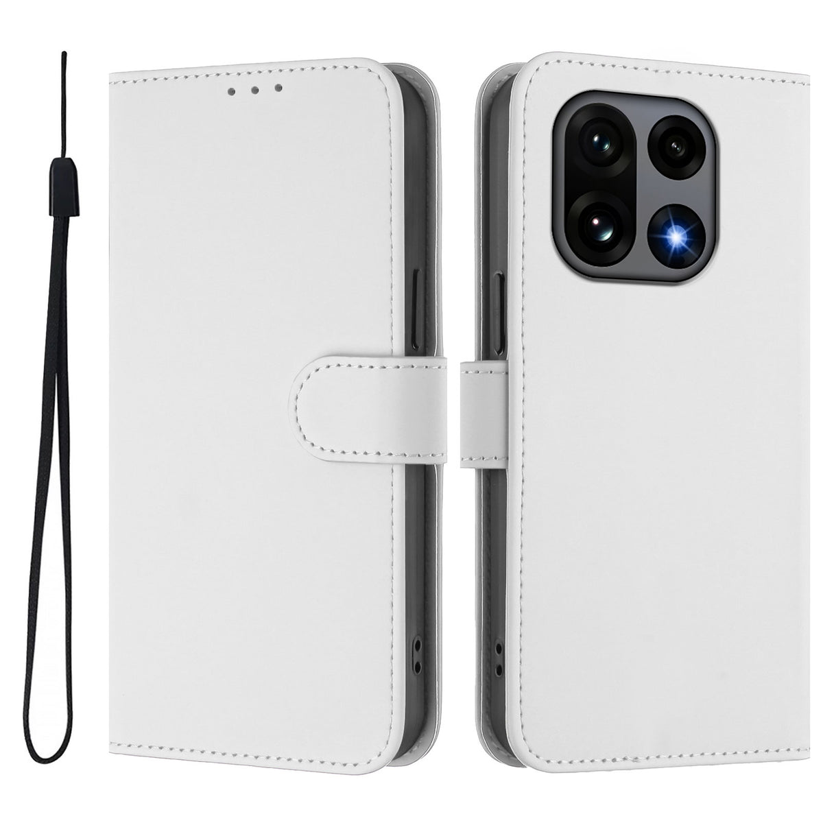 For OnePlus 15 5G Case Solid Color Wallet Leather Phone Cover with Strap