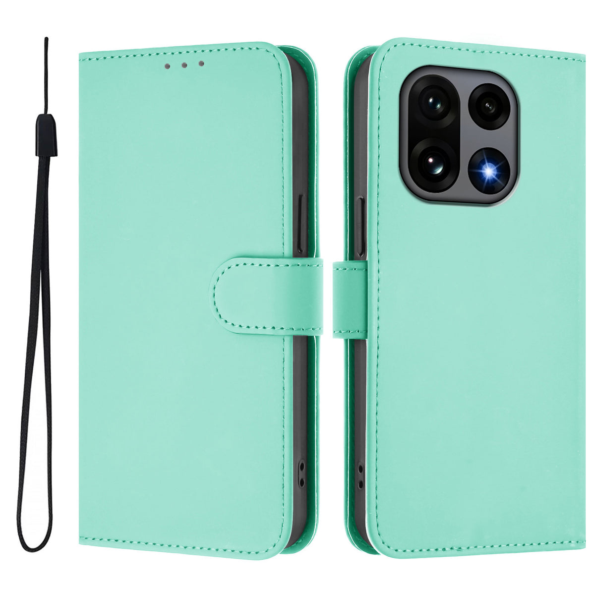For OnePlus 15 5G Case Solid Color Wallet Leather Phone Cover with Strap