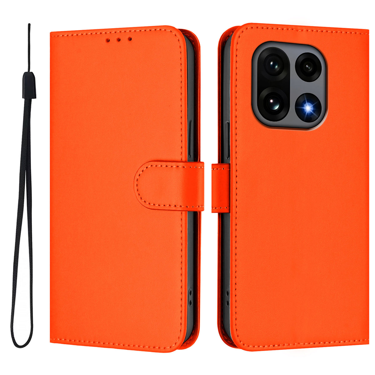 For OnePlus 15 5G Case Solid Color Wallet Leather Phone Cover with Strap