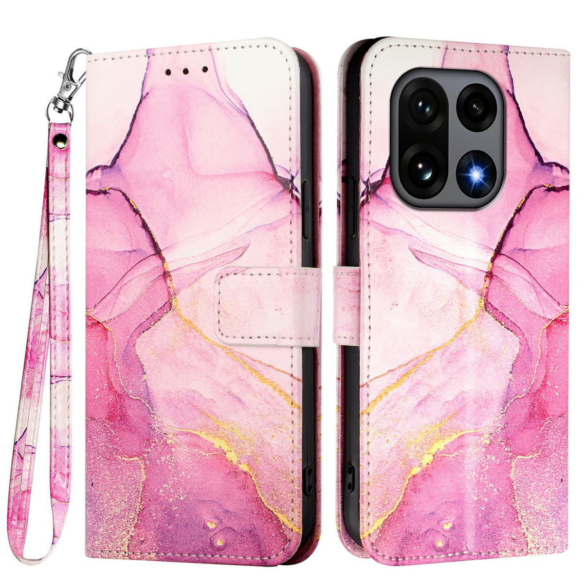 For OnePlus 15 5G Case with Strap Marble Pattern Leather Phone Cover Card Holder