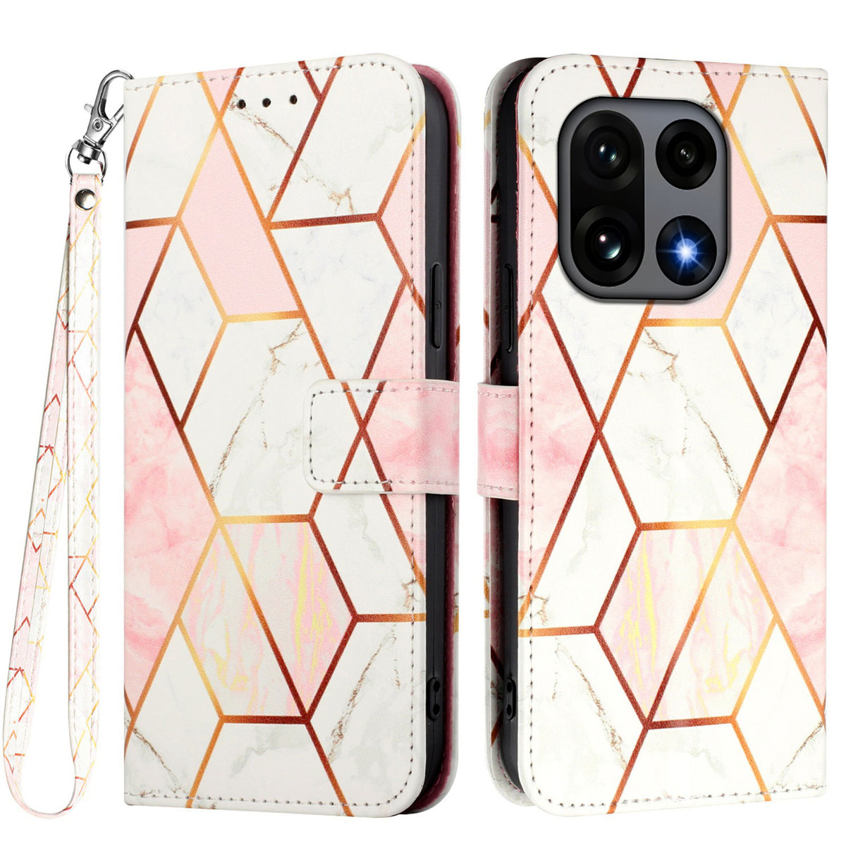 For OnePlus 15 5G Case with Strap Marble Pattern Leather Phone Cover Card Holder
