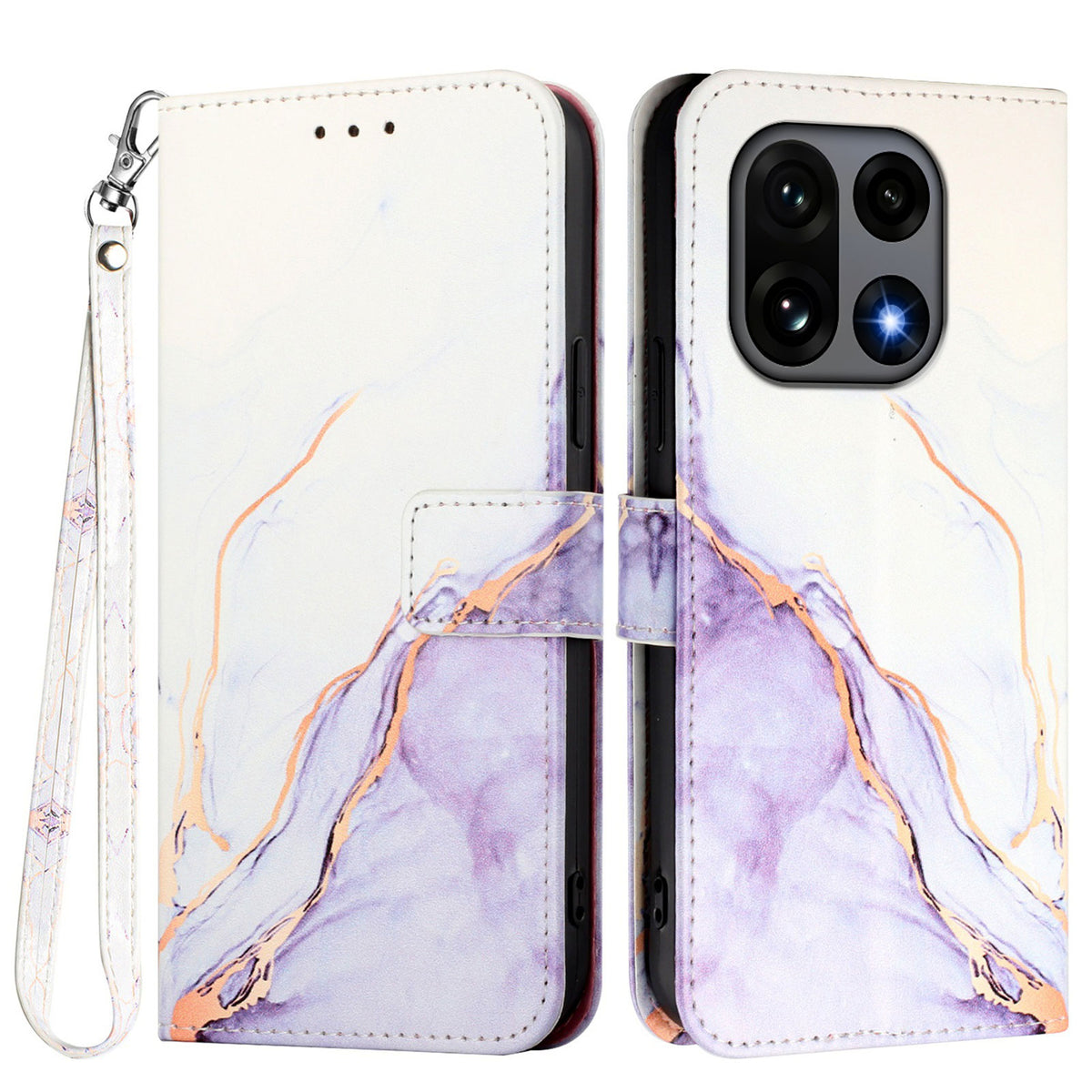 For OnePlus 15 5G Case with Strap Marble Pattern Leather Phone Cover Card Holder