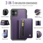 JEEHOOD For iPhone 11 Case J12 Magnetic Detachable Zipper Wallet Kickstand Leather Back Cover Compatible with MagSafe