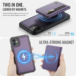 JEEHOOD For iPhone 11 Case J12 Magnetic Detachable Zipper Wallet Kickstand Leather Back Cover Compatible with MagSafe
