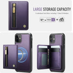 JEEHOOD For iPhone 11 Case J12 Magnetic Detachable Zipper Wallet Kickstand Leather Back Cover Compatible with MagSafe