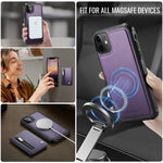 JEEHOOD For iPhone 11 Case J12 Magnetic Detachable Zipper Wallet Kickstand Leather Back Cover Compatible with MagSafe