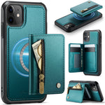 JEEHOOD For iPhone 11 Case J12 Magnetic Detachable Zipper Wallet Kickstand Leather Back Cover Compatible with MagSafe