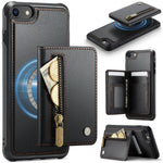 JEEHOOD For iPhone 8 4.7 inch / iPhone SE (2020) / iPhone SE (2022) / iPhone 7 4.7 inch Case  J12 Magnetic Detachable Zipper Wallet Kickstand Leather Back Cover Compatible with MagSafe