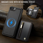 JEEHOOD For iPhone 8 4.7 inch / iPhone SE (2020) / iPhone SE (2022) / iPhone 7 4.7 inch Case  J12 Magnetic Detachable Zipper Wallet Kickstand Leather Back Cover Compatible with MagSafe
