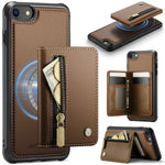 JEEHOOD For iPhone 8 4.7 inch / iPhone SE (2020) / iPhone SE (2022) / iPhone 7 4.7 inch Case  J12 Magnetic Detachable Zipper Wallet Kickstand Leather Back Cover Compatible with MagSafe
