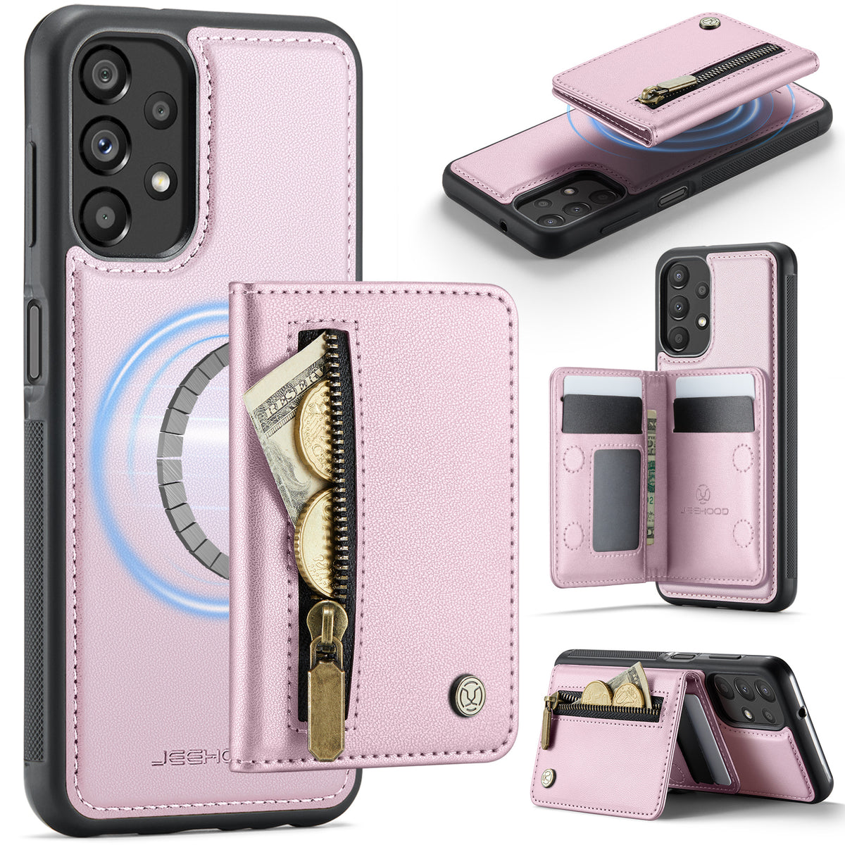 JEEHOOD För Samsung Galaxy A13 4G / Galaxy A04s 4G (164.7mm) / Galaxy A13 5G Skal J12 Magnetiskt Avtagbart Dragkedja Plånbok Stativ Läder Bakstycke Magnetiskt Skal