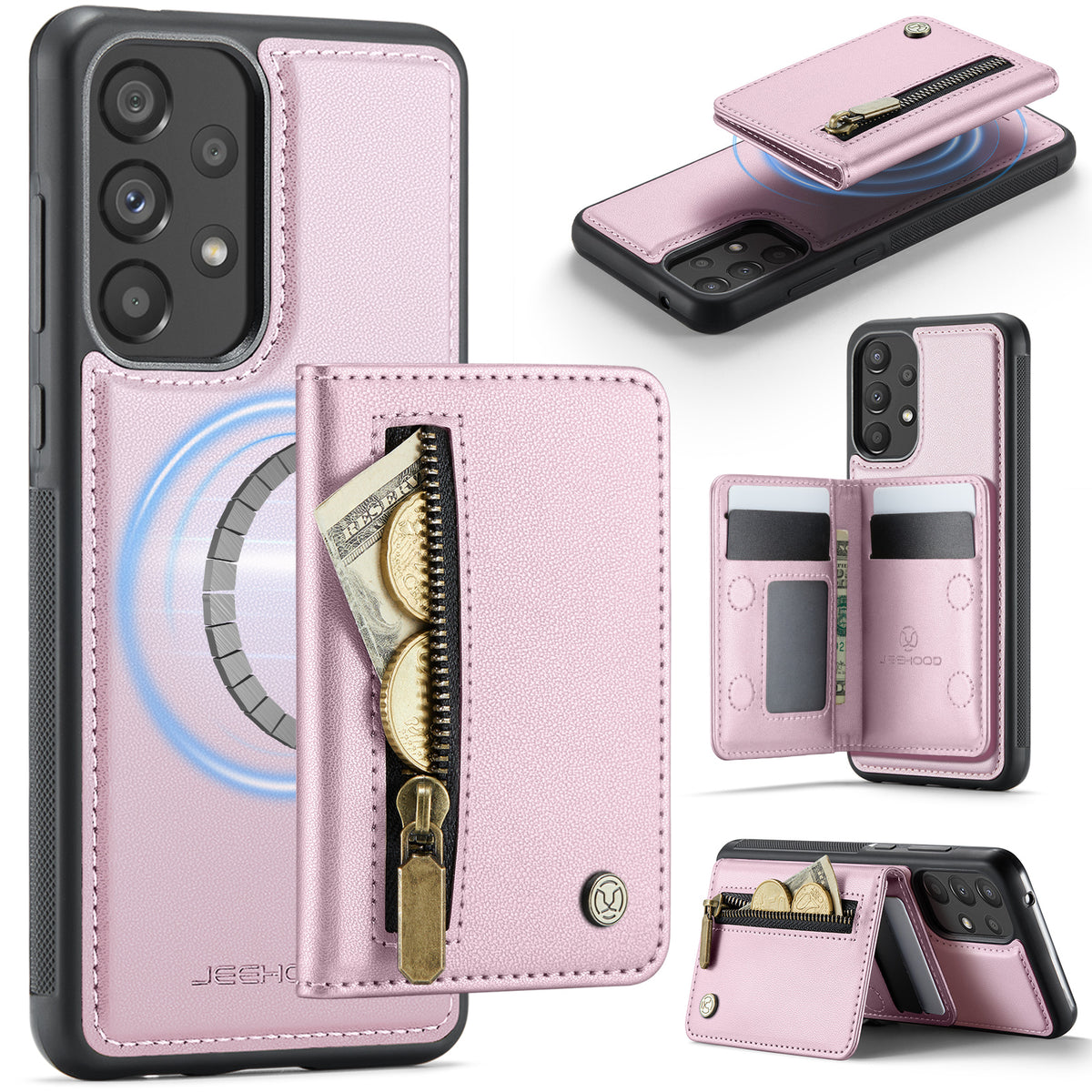 JEEHOOD För Samsung Galaxy A33 5G Skal J12 Magnetiskt Avtagbart Dragkedja Plånbok Stativ Läder Bakstycke Magnetiskt Skal
