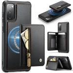 JEEHOOD til Samsung Galaxy S20 FE-cover J12 magnetisk aftageligt tegnebogscover med lynlås, stativ og læderbagside
