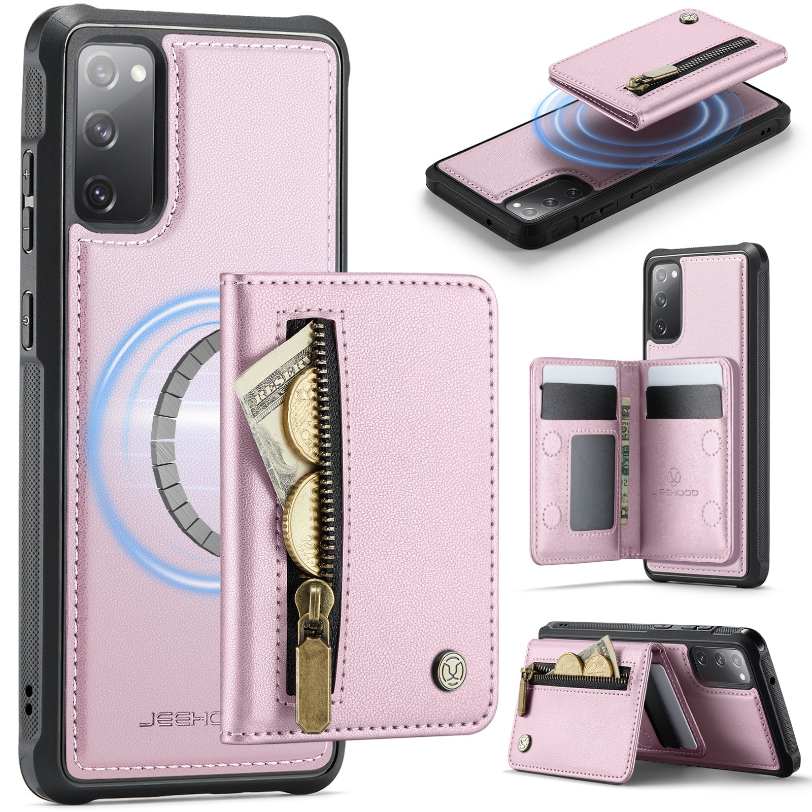 JEEHOOD For Samsung Galaxy S20 FE Case  J12 Magnetic Detachable Zipper Wallet Kickstand Leather Back Cover Magnetic Case