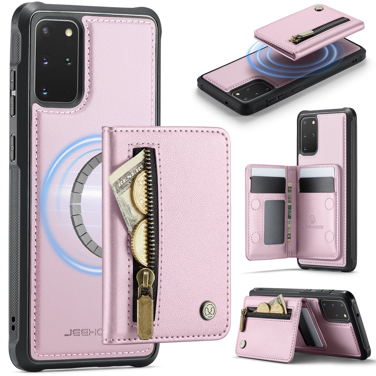 JEEHOOD For Samsung Galaxy S20 Plus 5G Case  J12 Magnetic Detachable Zipper Wallet Kickstand Leather Back Cover Magnetic Case