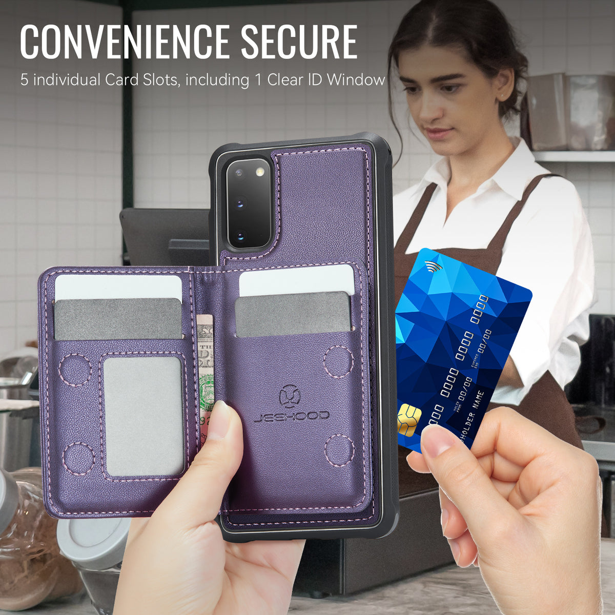 JEEHOOD For Samsung Galaxy S20 4G / Galaxy S20 5G Case  J12 Magnetic Detachable Zipper Wallet Kickstand Leather Back Cover Magnetic Case