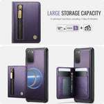 JEEHOOD For Samsung Galaxy S20 4G / Galaxy S20 5G Case  J12 Magnetic Detachable Zipper Wallet Kickstand Leather Back Cover Magnetic Case