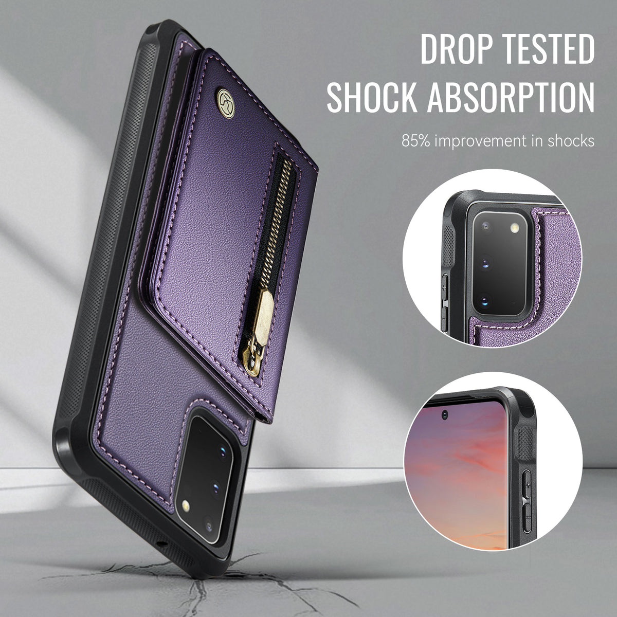 JEEHOOD For Samsung Galaxy S20 4G / Galaxy S20 5G Case  J12 Magnetic Detachable Zipper Wallet Kickstand Leather Back Cover Magnetic Case