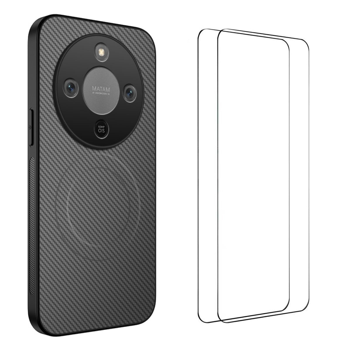 WANLONFENG For Honor Magic8 Lite 5G / X9d 5G / X70 5G Magnetic Case  TQ1 Series Carbon Fiber Texture PC TPU Phone Cover with 2Pcs Screen Films