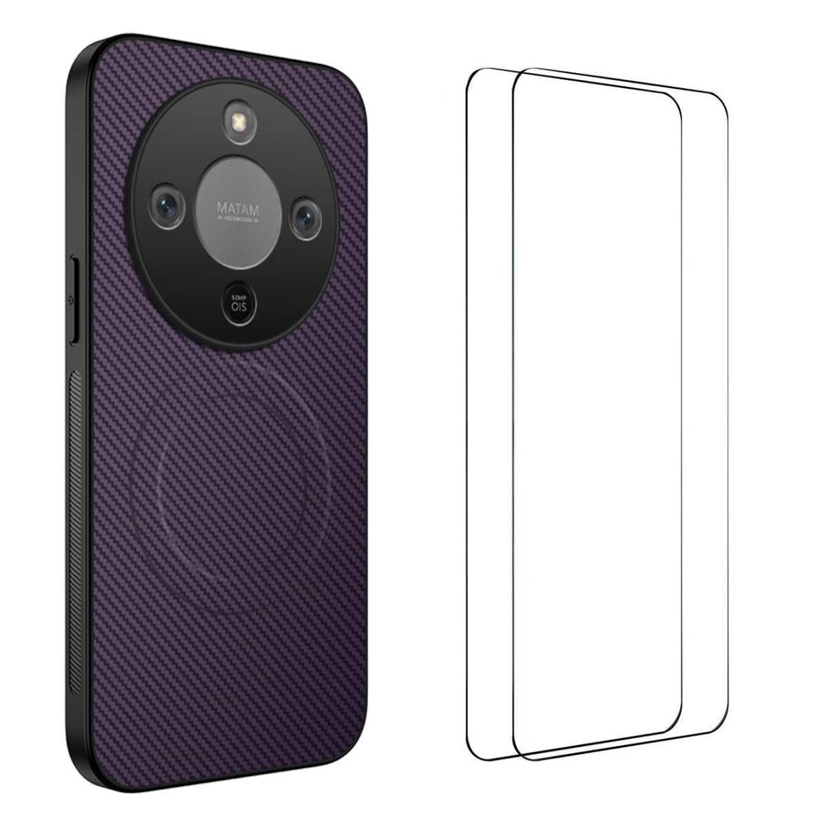 WANLONFENG Magnetiskt skal för Honor Magic8 Lite 5G / X9d 5G / X70 5G, TQ1-serien, kolfiberstruktur, PC TPU-mobilskal med 2 st. skärmfilmer
