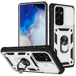 For Samsung Galaxy Note20 Ultra 5G Protective Phone Case Kickstand Card Holder with Sliding Camera Cover