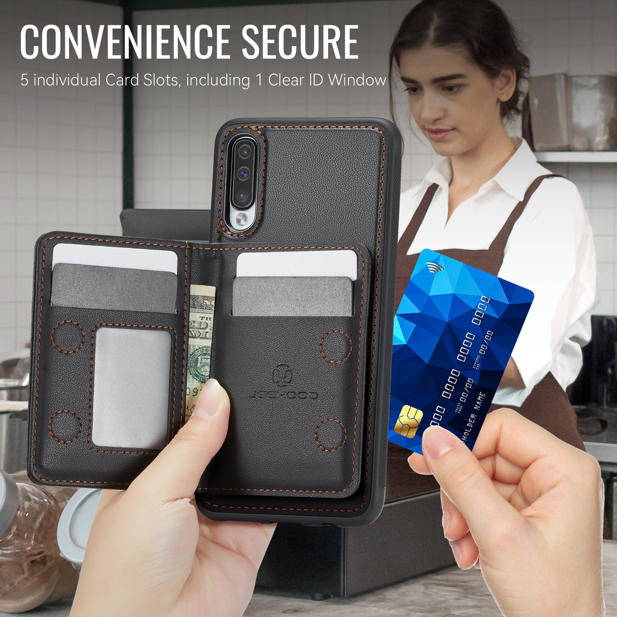 JEEHOOD For Samsung Galaxy A50 Case  J12 Magnetic Detachable Zipper Wallet Kickstand Leather Back Cover Magnetic Case