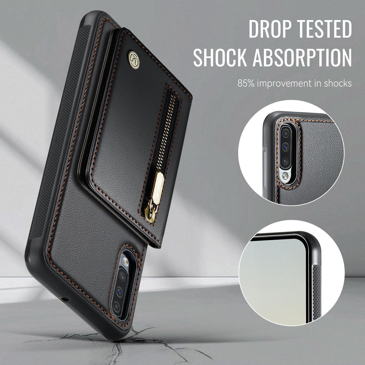 JEEHOOD For Samsung Galaxy A50 Case  J12 Magnetic Detachable Zipper Wallet Kickstand Leather Back Cover Magnetic Case