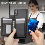 JEEHOOD Til iPhone XS Max 6,5 tommer etui J12 Magnetisk aftagelig lynlåspung Kickstand lædercover kompatibel med MagSafe