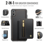 JEEHOOD Til iPhone XS Max 6,5 tommer etui J12 Magnetisk aftagelig lynlåspung Kickstand lædercover kompatibel med MagSafe