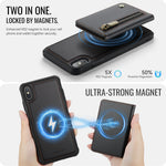 JEEHOOD Til iPhone XS Max 6,5 tommer etui J12 Magnetisk aftagelig lynlåspung Kickstand lædercover kompatibel med MagSafe