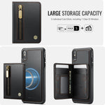 JEEHOOD Til iPhone XS Max 6,5 tommer etui J12 Magnetisk aftagelig lynlåspung Kickstand lædercover kompatibel med MagSafe
