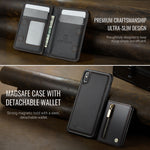 JEEHOOD Til iPhone XS Max 6,5 tommer etui J12 Magnetisk aftagelig lynlåspung Kickstand lædercover kompatibel med MagSafe