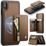 JEEHOOD Til iPhone XS Max 6,5 tommer etui J12 Magnetisk aftagelig lynlåspung Kickstand lædercover kompatibel med MagSafe