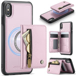 JEEHOOD Til iPhone XS Max 6,5 tommer etui J12 Magnetisk aftagelig lynlåspung Kickstand lædercover kompatibel med MagSafe