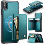 JEEHOOD Til iPhone XS Max 6,5 tommer etui J12 Magnetisk aftagelig lynlåspung Kickstand lædercover kompatibel med MagSafe