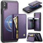 JEEHOOD Til iPhone XS Max 6,5 tommer etui J12 Magnetisk aftagelig lynlåspung Kickstand lædercover kompatibel med MagSafe