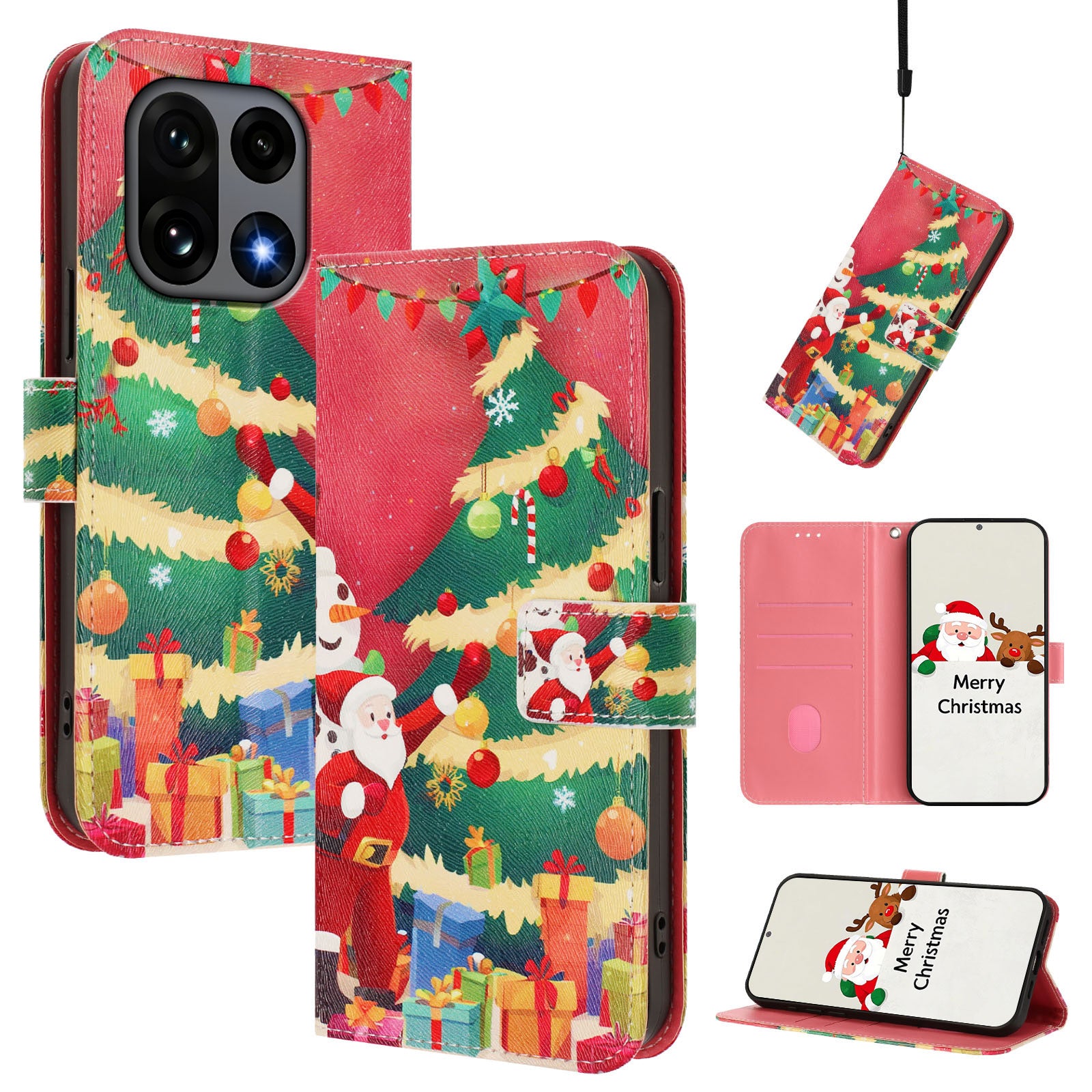 For OnePlus 15 5G Wallet Case Christmas Pattern Printing Leather Phone Cover with Lanyard