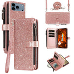 ASUWISH til iPhone 17 Pro cover 10 kortholder glitrende lædertelefoncover med crossbody-strop
