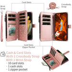 ASUWISH til iPhone 17 Pro cover 10 kortholder glitrende lædertelefoncover med crossbody-strop