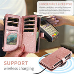 ASUWISH til iPhone 17 Pro cover 10 kortholder glitrende lædertelefoncover med crossbody-strop