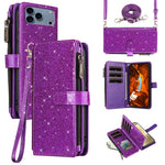 ASUWISH til iPhone 17 Pro cover 10 kortholder glitrende lædertelefoncover med crossbody-strop