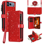 ASUWISH til iPhone 17 Pro cover 10 kortholder glitrende lædertelefoncover med crossbody-strop